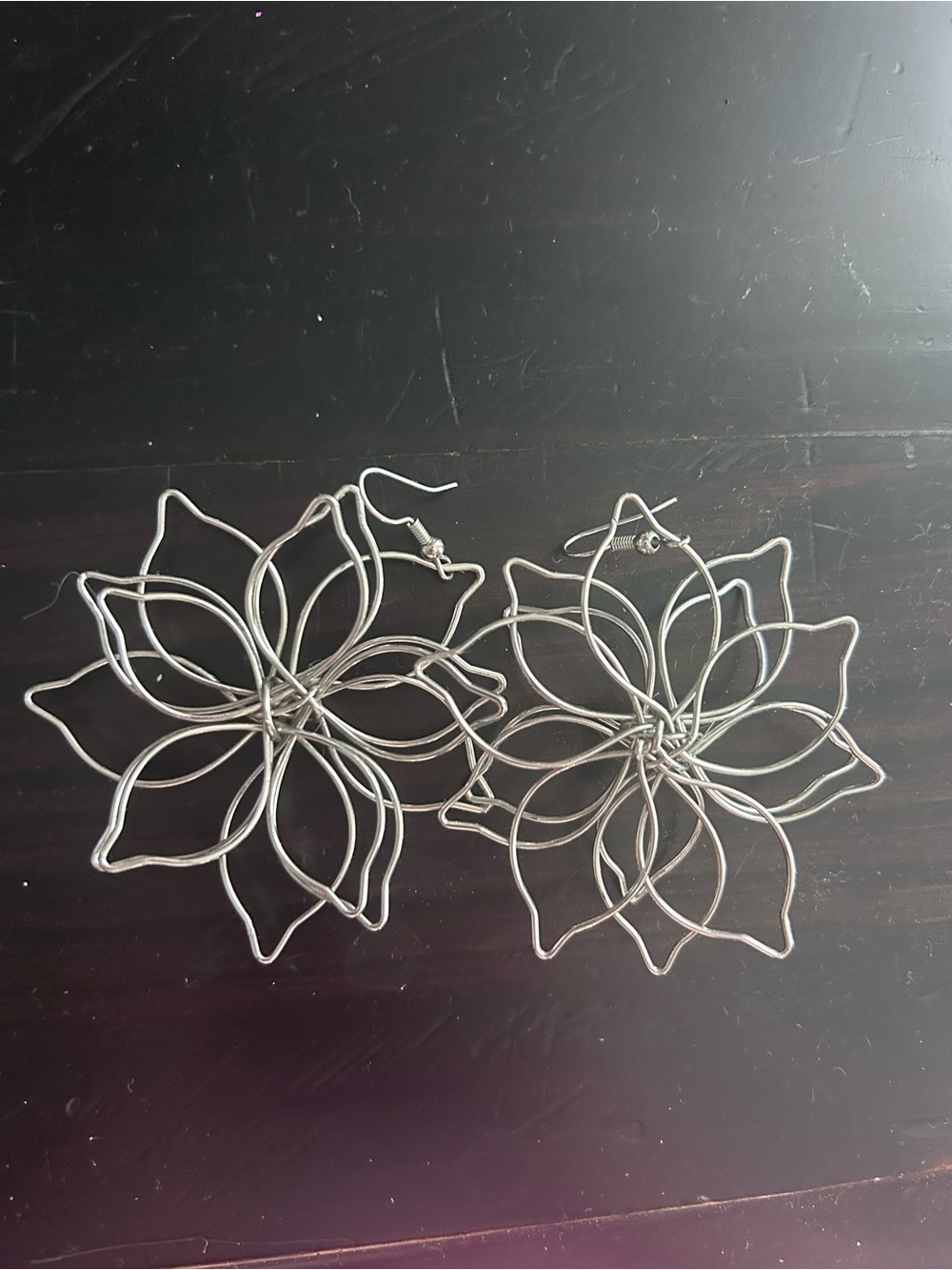 Silver Floral Wire Statement Earrings